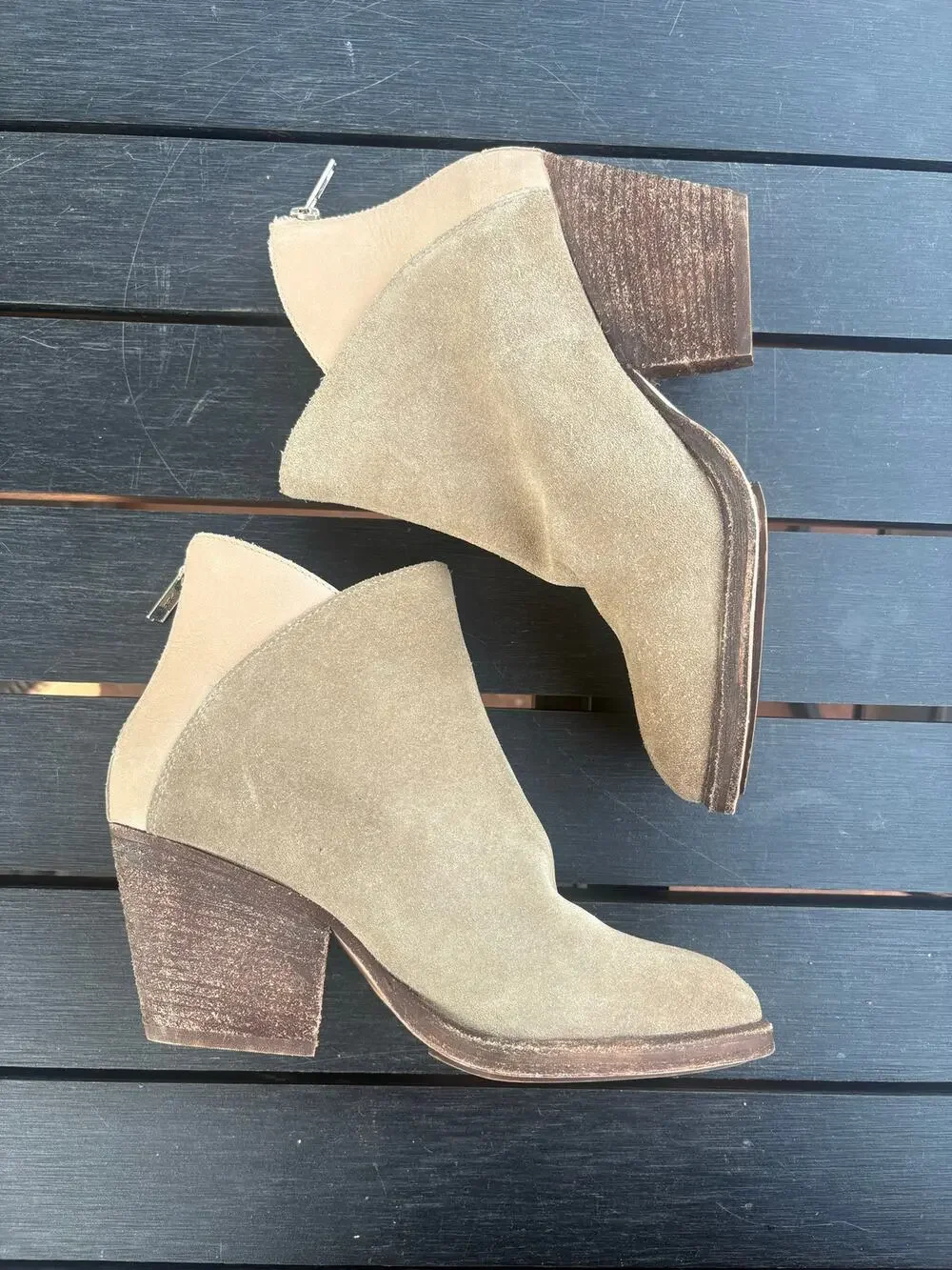 Chocolat Blu Calf Suede Leather Ankle Boots Size 7 Taupe Western Booties